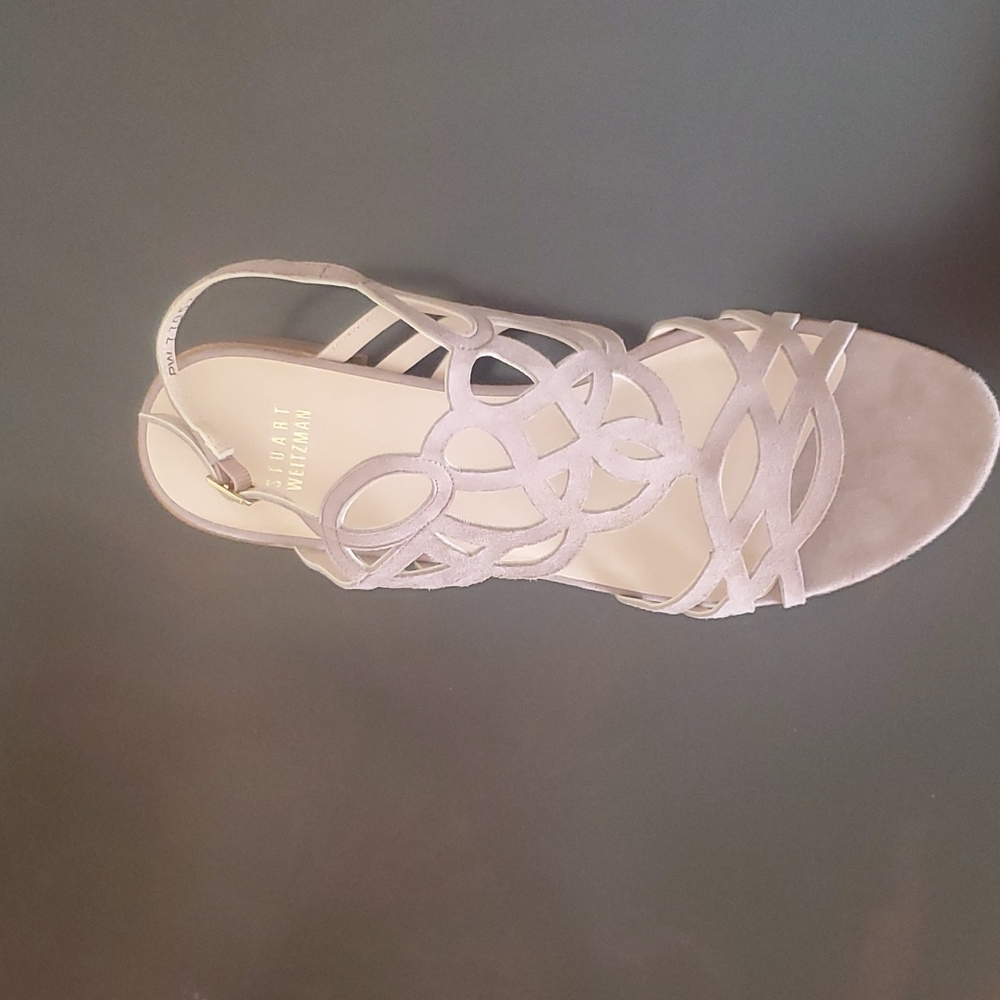 Brand new Stuart Weitzman Filigree suede nude sandal.